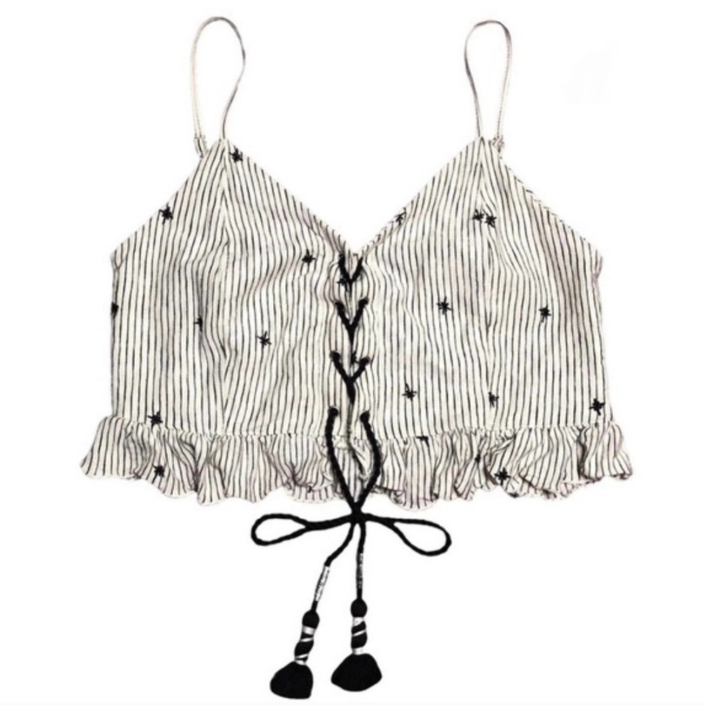 American Eagle Outfitters Crop top star embroidery XS ribbon tie